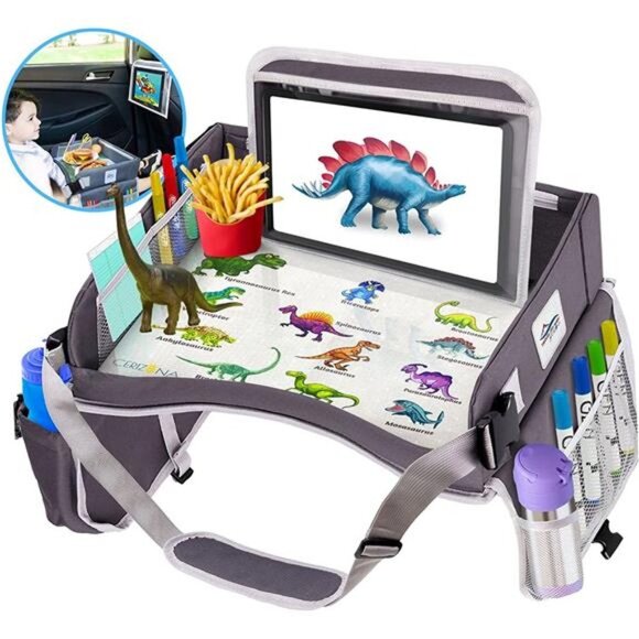 Portable Kids Travel Tray Multi-Pocket Car Seat Tray for Toddlers Waterproof